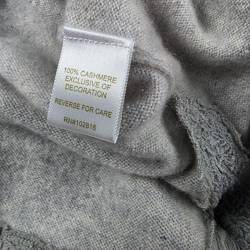 Garnet Hill Women's 100% Cashmere Sweater XS Gray‎ Layered Lace Hem Luxe Soft - Picture 9 of 13